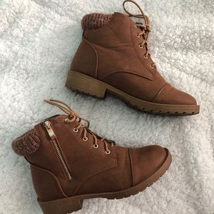 Brown combat boots